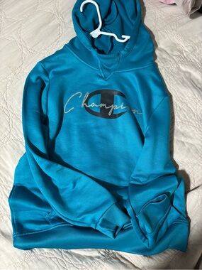 Champion Teal Script Logo Pullover Hoodie